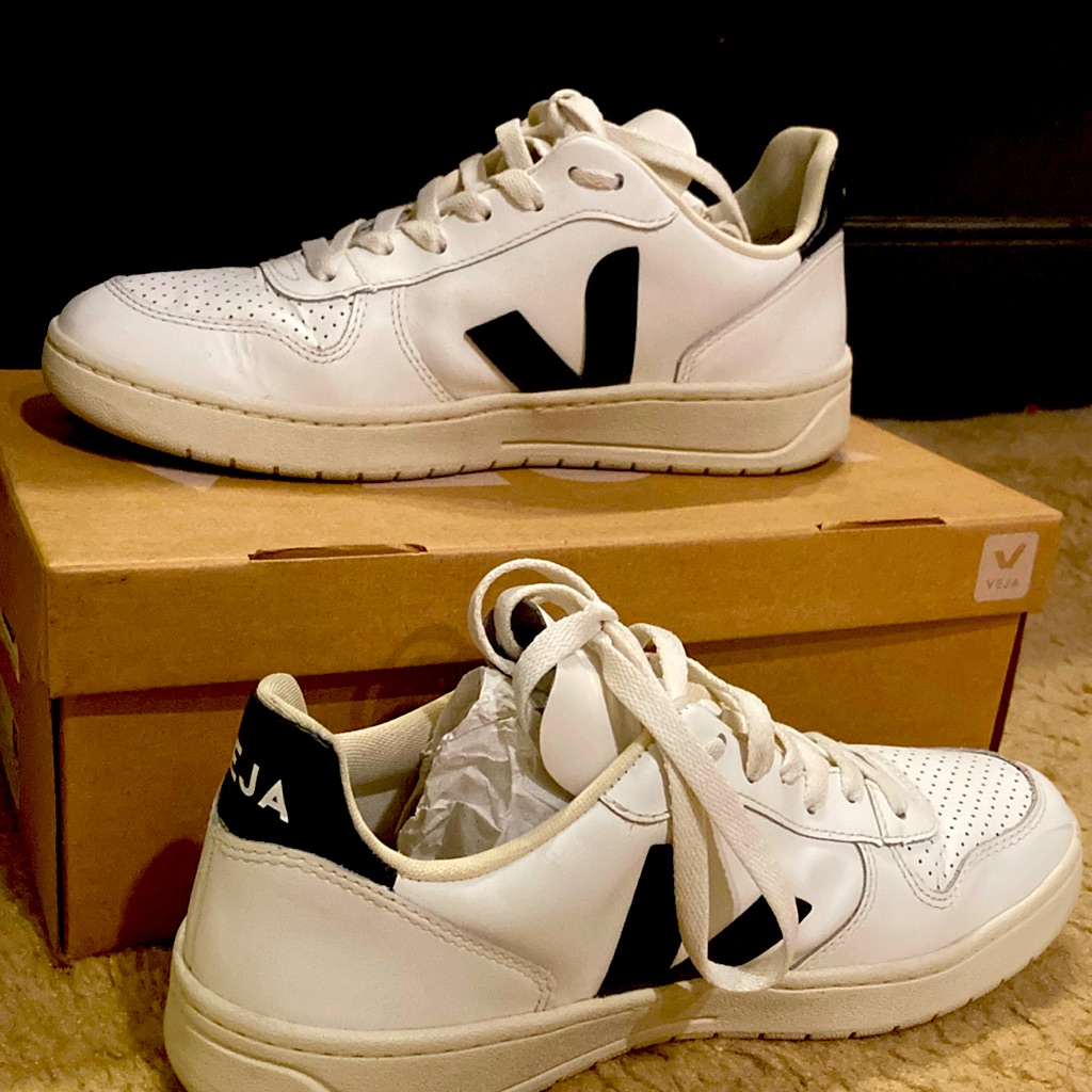 Veja White And Black V-10 Leather Sneakers